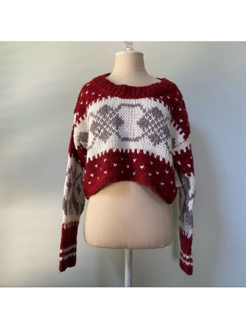 Free People Crop Chunky Knit Fair Isle Sweater